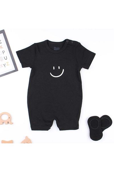 Mini Ropa Short Sleeve Black Baby Jumpsuit Smile Printed Summer Baby Barbatöz Short Jumpsuit