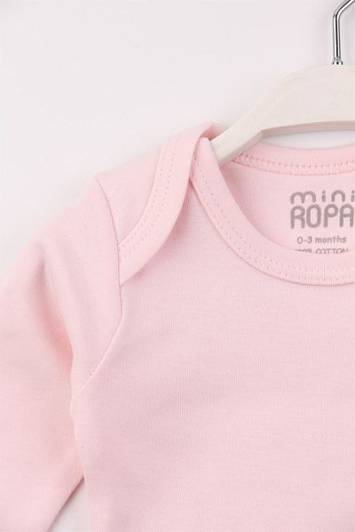 Mini Ropa Miniropa Cotton Pink Envelope Collar Long Sleeve Baby Snap Bodysuit Baby Badi