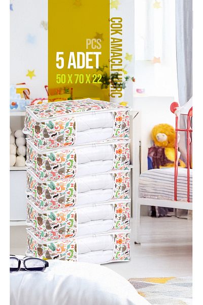 Vedsey Home Organizer Set of 5 70X50X25 cm under Bed Organizer with Window Large Size Storage Cute Children's Pattern