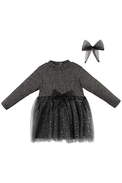 bebegen Kız Bebek Siyah Pullu Simli Tüllü Fiyonklu Elbise