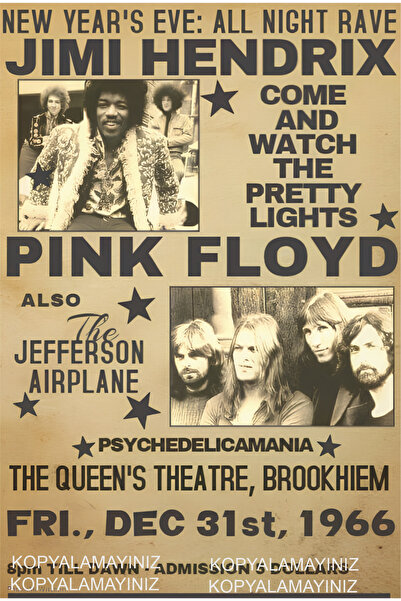 Hayat Poster Джими Хендрикс, Pink Floyd, рок музика, концертен плакат, декора...