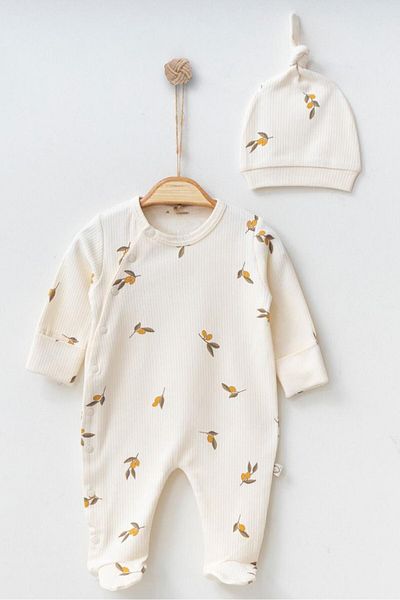 Mini Ropa Olive Printed Cream Baby Rompers - With Booties and Gloves
