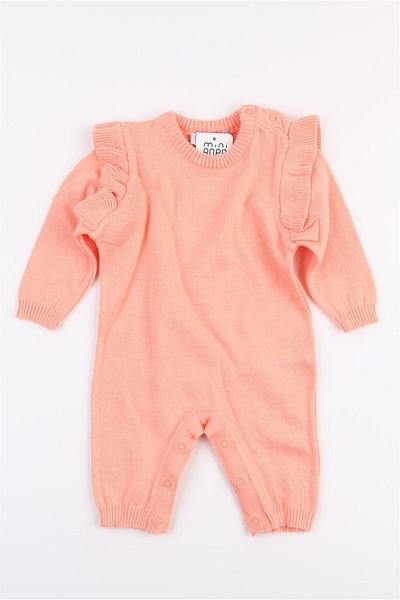 Mini Ropa Salmon Sleeve Frilly Knitwear Baby Girl Jumpsuit Without Booties