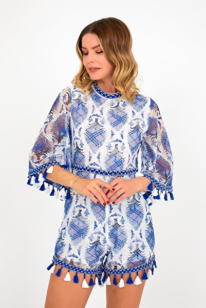 Denismoda Жіноча сукня з бахромою та мереживом, з застібкою-блискавкою на спині