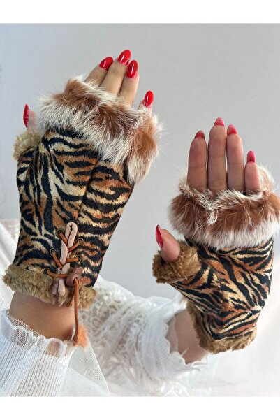 Gönülden Tasarım Жіночі рукавички без пальців з хутровою підкладкою та зебран...