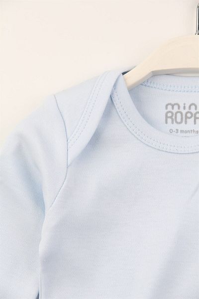 Mini Ropa Miniropa Cotton Blue Envelope Collar Long Sleeve Baby Snap Bodysuit Baby Badi