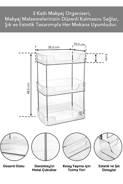 Kitchen Life 3 Tiers Crystal Makeup Organizer Multi-Purpose Decorative Cosmetic Jewelry Accessory Organizer Bathroom Shelf