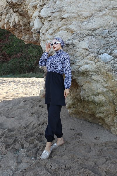 new ats Gonca 3-Piece Full Covered Hijab Swimsuit with Adjustable Elastic Waist and Water Repellent Fabric