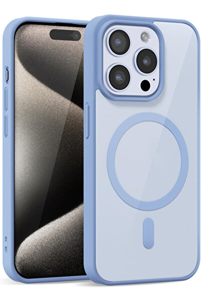Caseji iPhone 15 Pro Max Uyumlu Kenarları Renkli Şeffaf Magsafe Kılıf