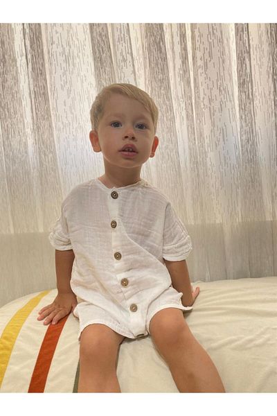Mini Ropa Muslin Jumpsuit Organic Short Sleeve Summer Jumpsuit White