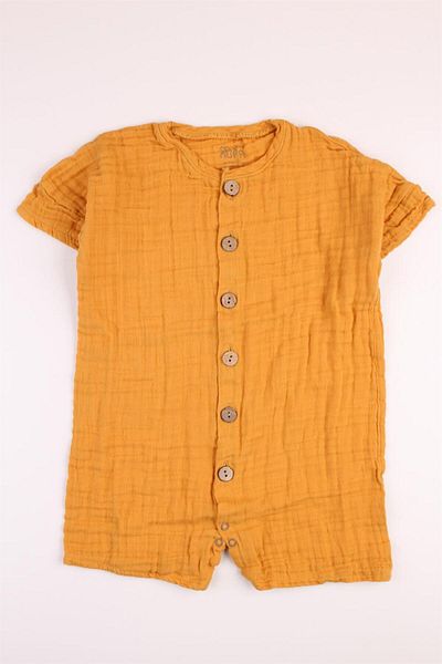 Mini Ropa Muslin Jumpsuit Organic Short Sleeve Summer Jumpsuit Mustard