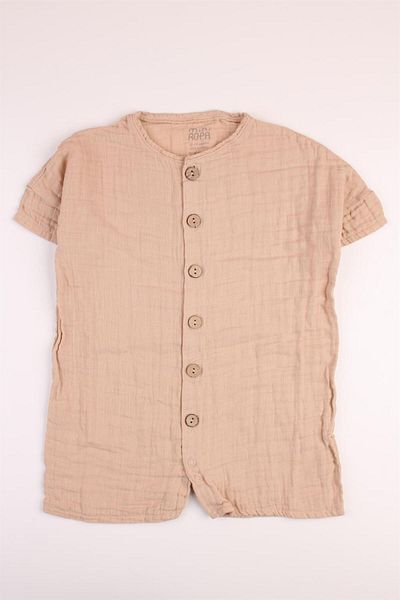Mini Ropa Muslin Jumpsuit Organic Short Sleeve Summer Jumpsuit Camel