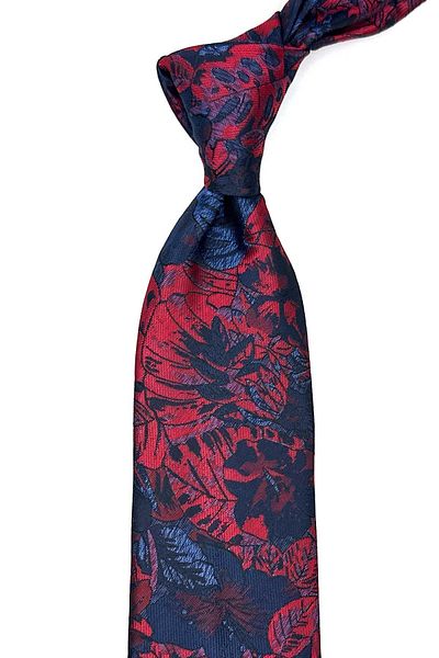Kravatkolik Navy Blue - Red Leaf Pattern Classic Tie with Handkerchief Kk13041