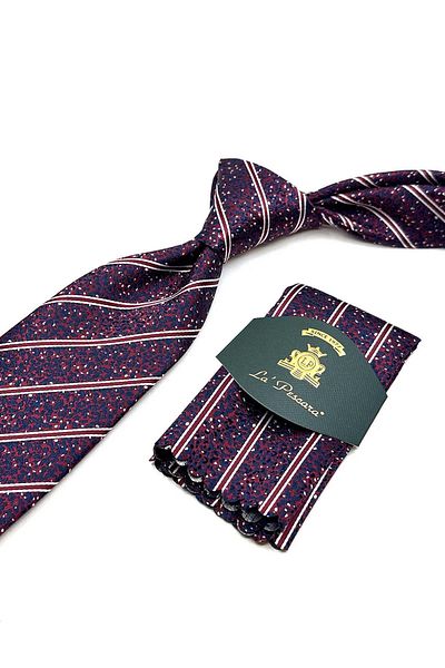Kravatkolik Classic Tie with Claret Red Line Pattern Handkerchief Kk12918