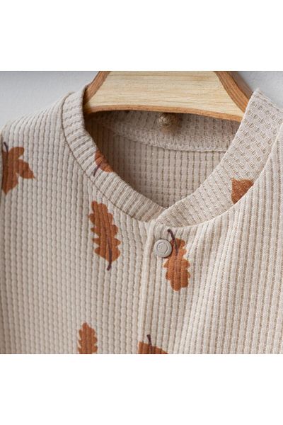 Mini Ropa Beige Baby Rompers - Waffle Leaf Patterned with Snap Fasteners and Booties