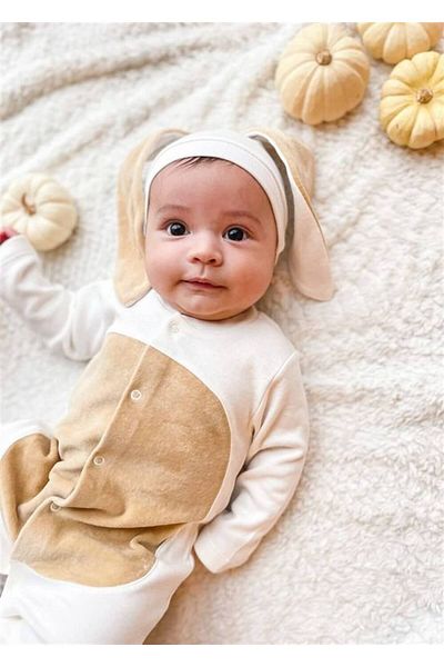 Mini Ropa Ecru Baby Rabbit Pompom Eared Jumpsuit - Photo Shoot Gift