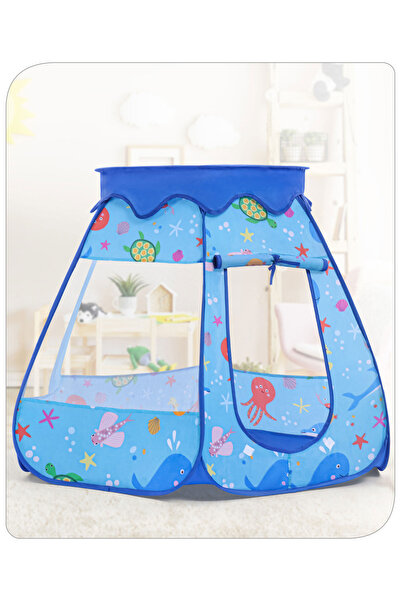 Babyhug Babyhug Pop-Up Play Tent House for Kids - Foldable & Portable with Carry Bag, Blue, 119x119x94cm