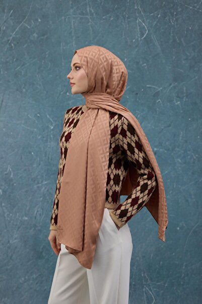 İpekhan Caramel Winter Silky Jacquard Shawl - 9019-27