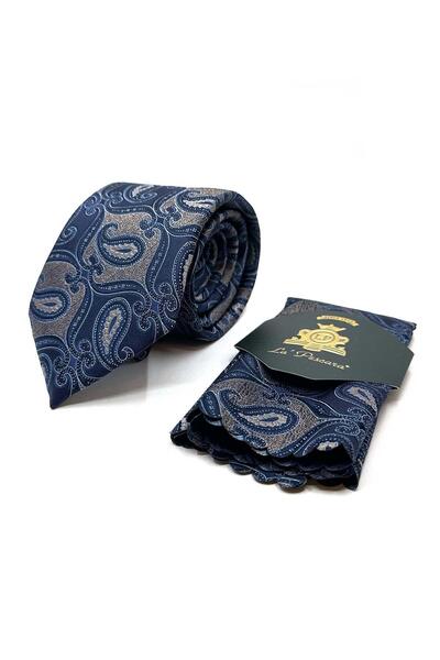 Kravatkolik Μπεζ - Μπλε ναυτικό μοτίβο σάλι Κλασική γραβάτα με μαντήλια KK12889