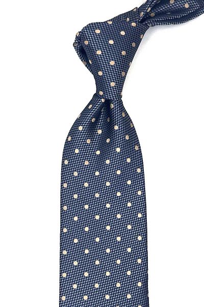 Kravatkolik Gray - Navy Blue Polka Dot Pattern Classic Tie with Handkerchief Kk13003