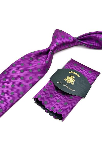 Kravatkolik Fuchsia Polka Dot Pattern Classic Tie with Handkerchief Kk13099