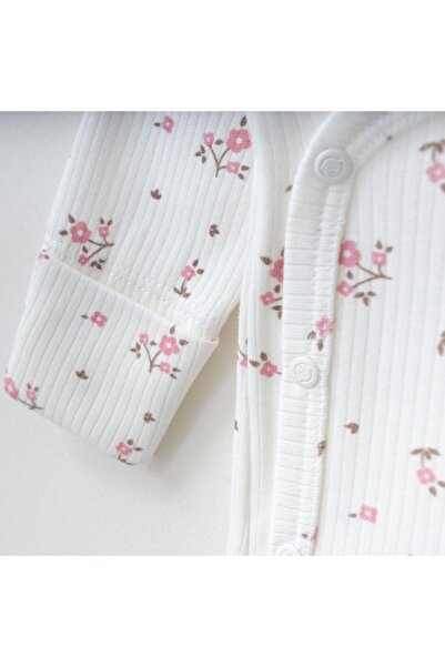 Mini Ropa Ecru Color Floral Patterned Newborn Baby Girl Bodysuit Set - Double Breasted Set