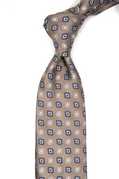 Kravatkolik Classic Tie with Beige Motif Pattern Handkerchief Kk13087