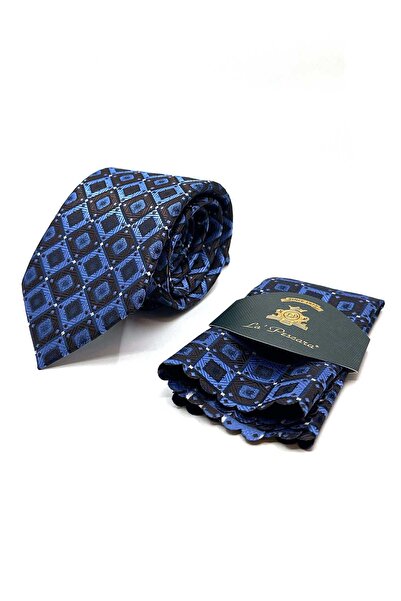 Kravatkolik Μπλε - Καφέ Κλασική Γραβάτα με Τετράγωνο Μοτίβο KK12868