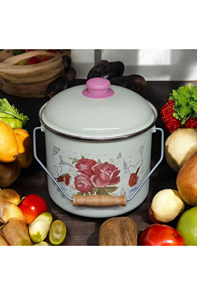 Zarif İnci Enameled Potato Onion Bucket Bakraç Yogurt Pot Colorful Patterned 20cm