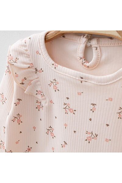 Mini Ropa Pink Floral Patterned Cotton Baby Girl Set - Frilly Bottom and Top Set