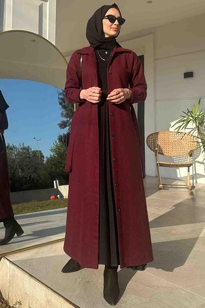 Rabia Şamlı أسمين كشمير معطف بورجوندي