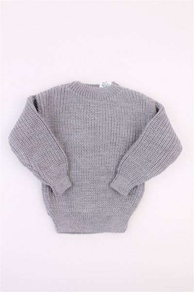 Mini Ropa Unisex Regular Baby Kids Sweater Gray Crew Neck Oversize Knitwear Sweater