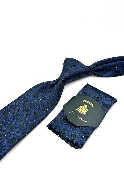 Kravatkolik Navy Blue Shawl Pattern Handkerchief Classic Tie Kk12926