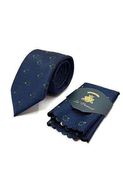 Kravatkolik Κλασική γραβάτα με μοτίβο λουλουδιών σε μπλε ναυτικό με μαντήλια KK13024