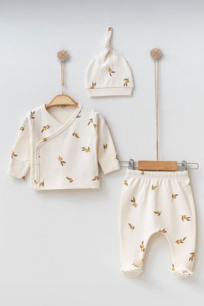 Mini Ropa Olive Printed Cream Newborn and Bodysuit Set - Double Breasted Set