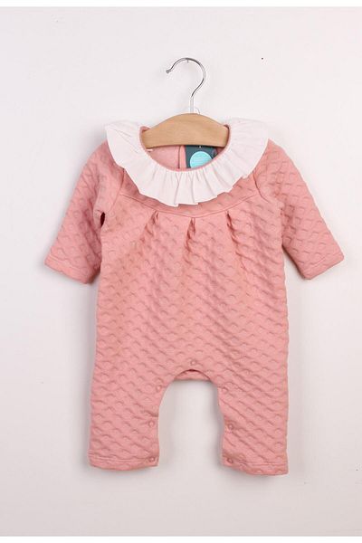 Mini Ropa Powder Quilted Baby Girl Romper - Ruffled Collar, No Booties