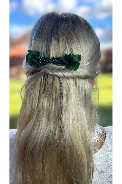 Eva Flore Green Floral Hydrangea Pearl Bridal Hair Accessory - Wedding Bun and Scrunchy