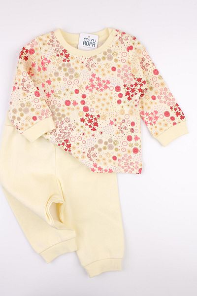 Mini Ropa Yellow Floral Patterned Baby Girl Set - Combed Cotton Sweat Pants