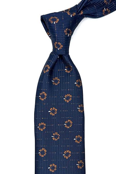 Kravatkolik Navy Blue Floral Pattern Classic Tie with Handkerchief Kk13022
