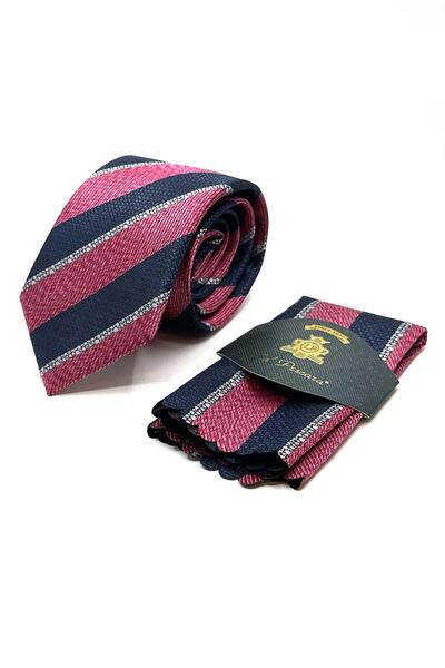 Kravatkolik Φούξια - Κλασική γραβάτα με μοτίβο με ρίγες σε μπλε ναυτικό KK13104