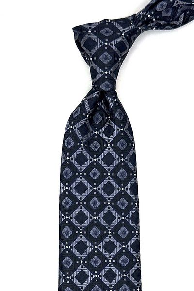 Kravatkolik Black - Gray Square Pattern Classic Tie with Handkerchief Kk12870