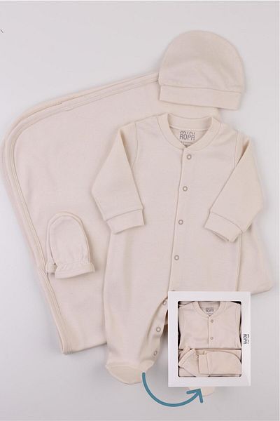 Mini Ropa Organic Newborn Set Cream 5-Piece Hospital Discharge Boxed Baby Gift Set 100% Cotton Baby Set Yen