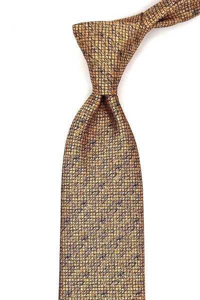 Kravatkolik Classic Tie with Yellow Square Pattern Handkerchief Kk13063
