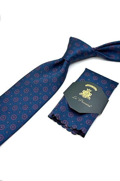 Kravatkolik Classic Tie with Oil Motif Pattern Handkerchief Kk12911