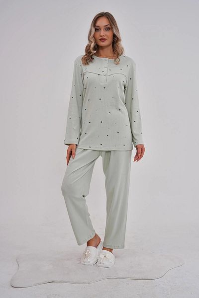 Mecit Pijama Σετ γυναικεία πιτζάμες από 100% βαμβάκι με κουμπιά γιακά, στάμπα Cap & Star, μακρυμάνικο