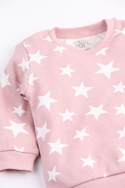 Mini Ropa Star Patterned Seasonal Baby Girl Set Top and Bottom Sweat Set