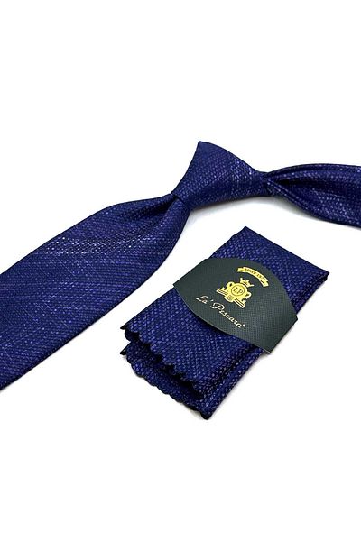 Kravatkolik Purple - Navy Blue Sand Pattern Classic Tie with Handkerchief Kk12938
