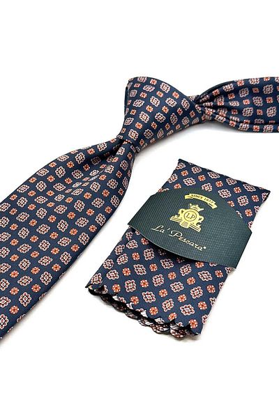 Kravatkolik Orange - Laci Motif Pattern Classic Tie with Handkerchief Kk12984