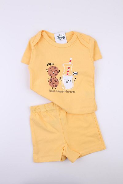 Mini Ropa Summer Shorts Set Cookie Yellow Combed Cotton Shorts Tshirt Set