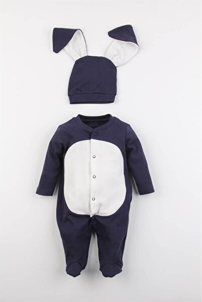 Mini Ropa Navy Blue Color Baby Rabbit Pompom Rabbit Eared Jumpsuit Baby Gift ...